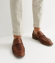 New Look Dark Brown Leather-Look Woven Loafers